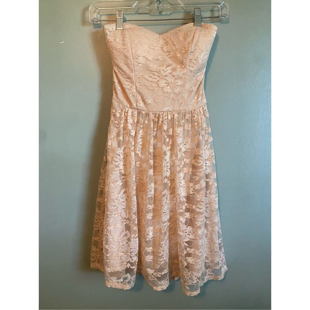 B Darlin Cream Beige Lace Strapless Mini Dress Size 7/8